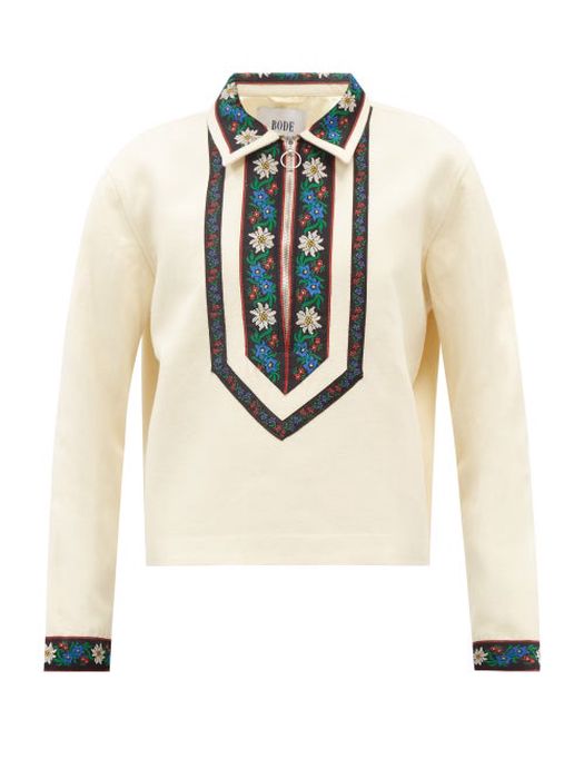 Bode - Alpine Floral-embroidered Merino Sweater - Mens - White