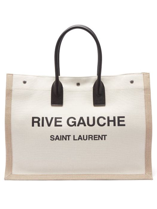 Saint Laurent - Rive Gauche Logo-printed Linen-blend Tote Bag - Mens - White Multi