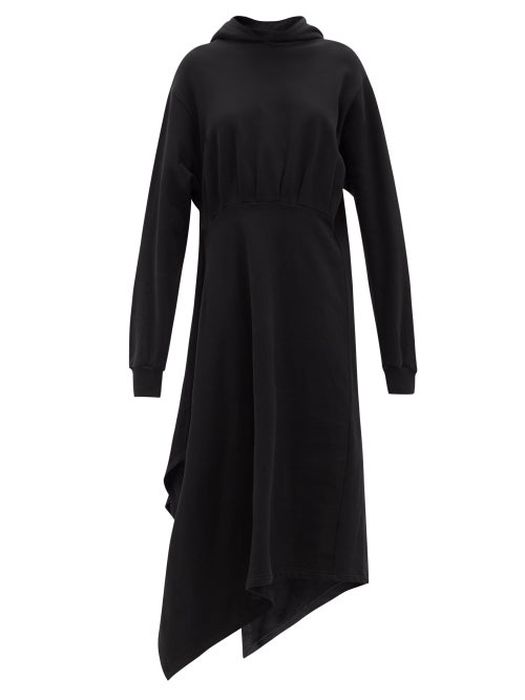 Balenciaga - Asymmetrical-hem Cotton-jersey Hooded Dress - Womens - Black