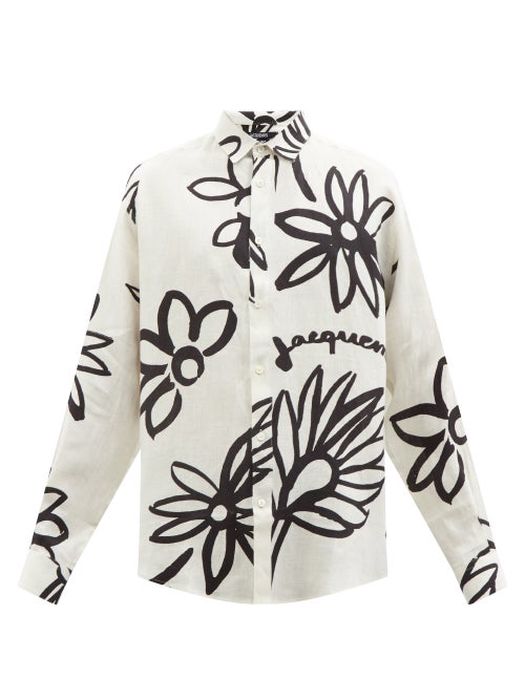 Jacquemus - Simon Floral-print Linen-voile Shirt - Mens - Black White