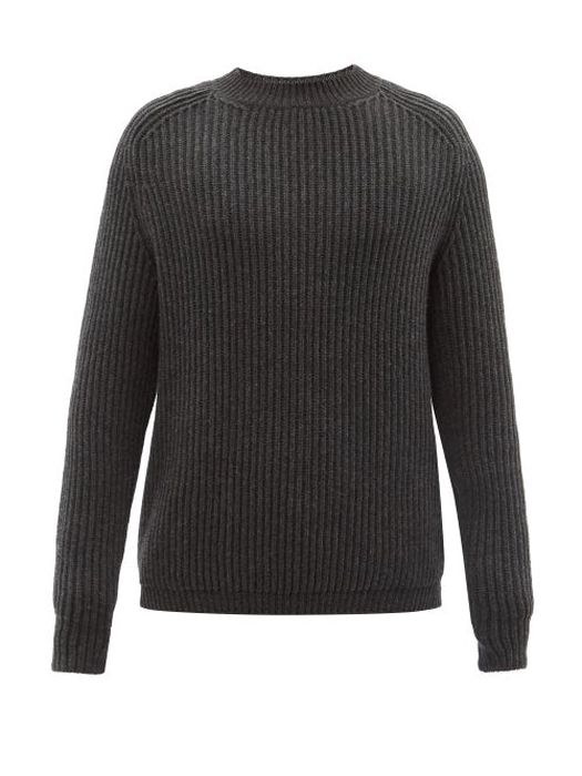 Raey - Crew-neck Merino Wool-blend Ribbed Sweater - Mens - Charcoal