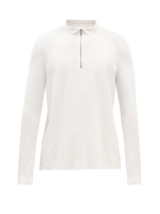 Jacques - Zipped Long-sleeved Jersey Polo Shirt - Mens - Ivory