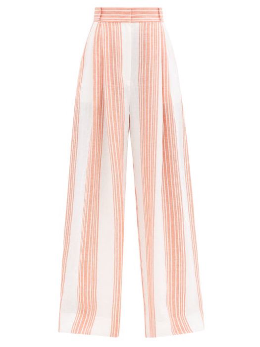 Three Graces London - Molly Striped-linen Wide-leg Trousers - Womens - Orange Stripe