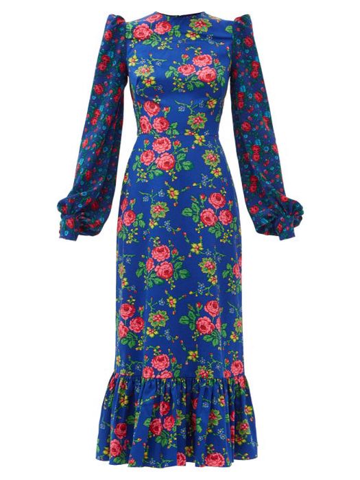 The Vampire's Wife - The Villanelle Floral-print Cotton Midi Dress - Womens - Blue Multi