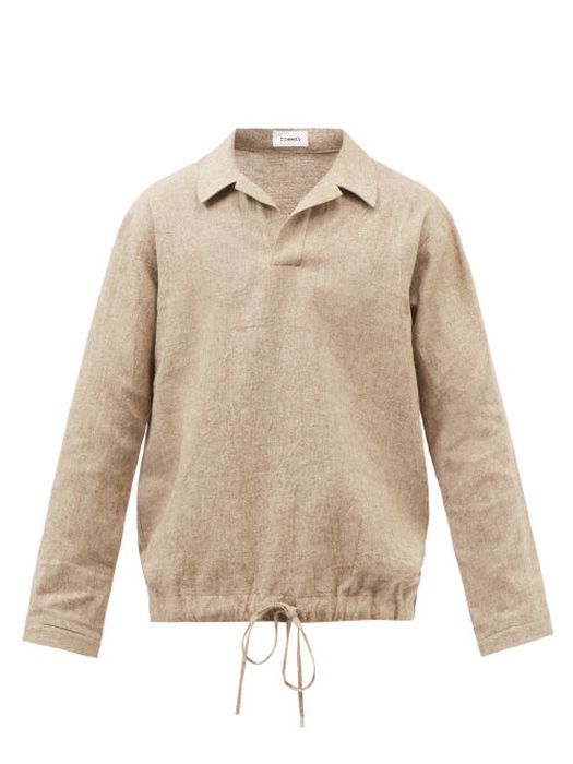 Commas - Drawcord-hem Linen And Ramie-twill Rugby Shirt - Mens - Beige