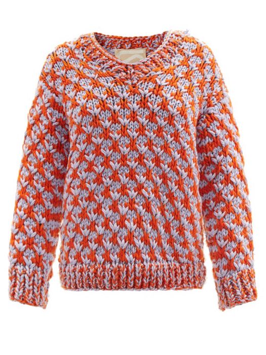 Saunders - Camille V-neck Merino Sweater - Womens - Orange Multi