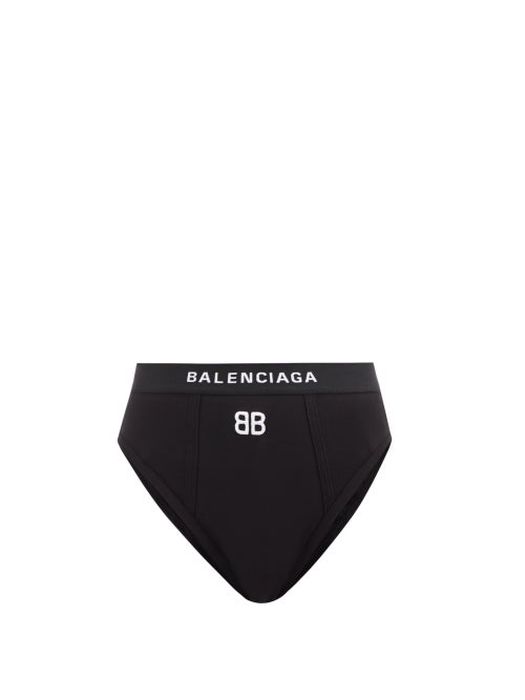 Balenciaga - Logo-embroidered High-rise Cotton-blend Briefs - Womens - Black