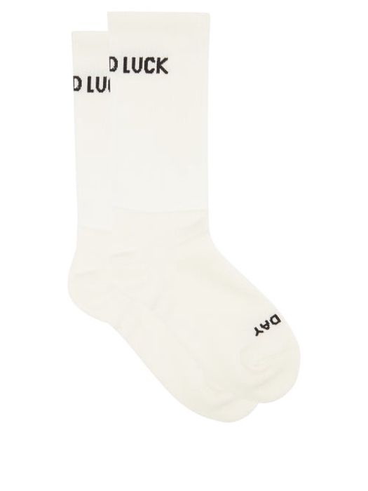 Raey - Good Luck, Have The Best Day Cotton-blend Socks - Womens - White Print