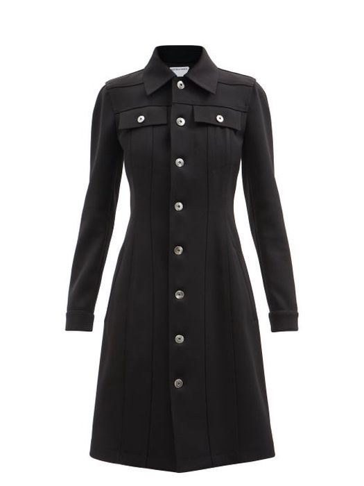 Bottega Veneta - Patch-pocket Buttoned Wool-blend Twill Shirt Dress - Womens - Black