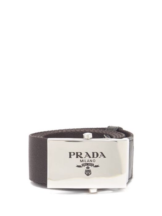 Prada - Logo-engraved Leather-trimmed Canvas Belt - Mens - Black