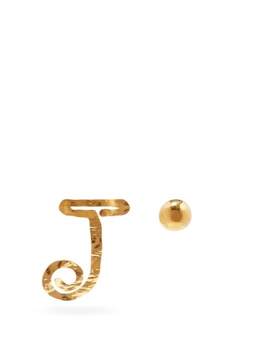 Jacquemus - Mismatched J-logo Hammered Earrings - Womens - Gold