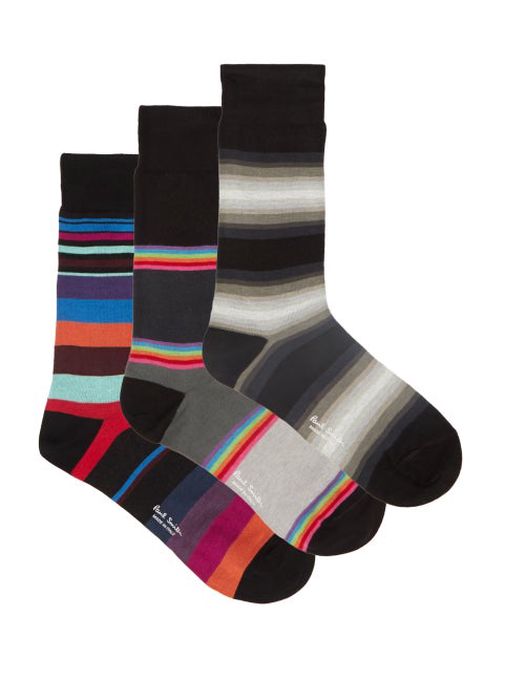 Paul Smith - Pack Of Three Striped Cotton-blend Socks - Mens - Multi