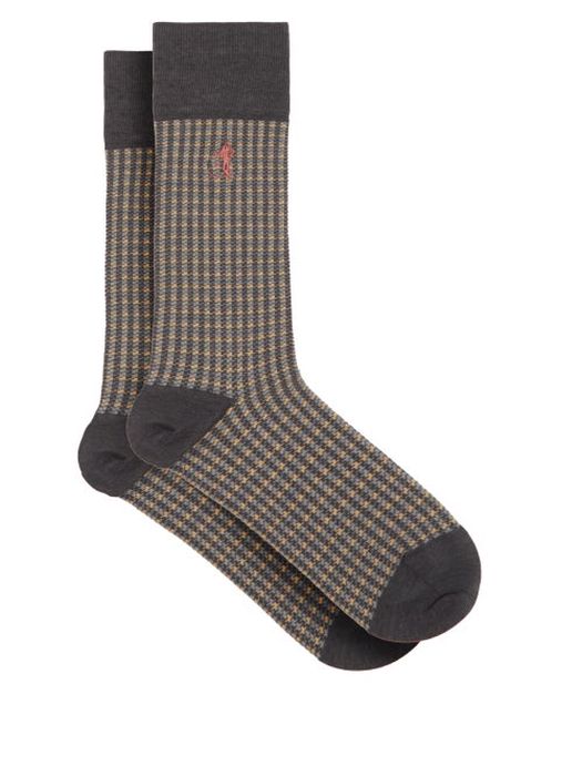 London Sock Company - Shaken And Stirred Check Cotton-blend Socks - Mens - Brown