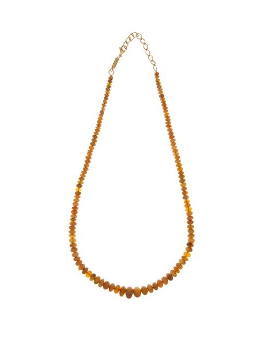Azlee - Opal & 18kt Gold Beaded Necklace - Womens - Brown Multi