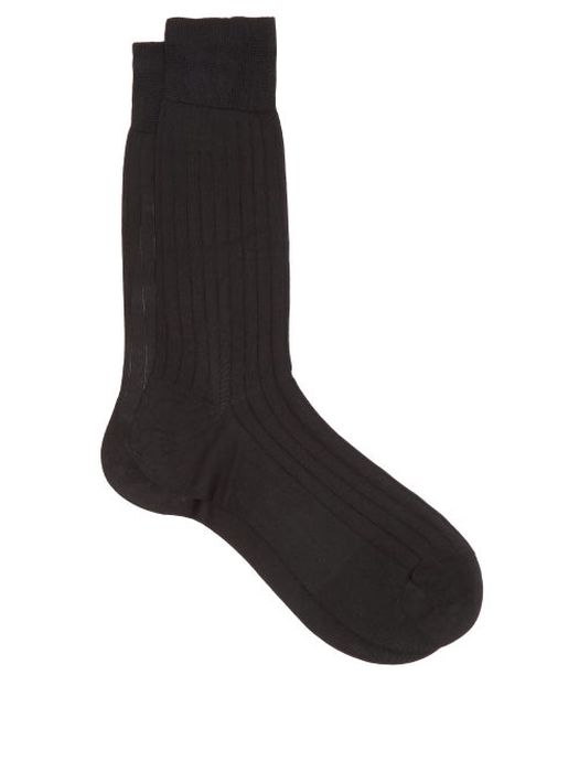 Pantherella - Asberley Rib-knitted Silk Socks - Mens - Black