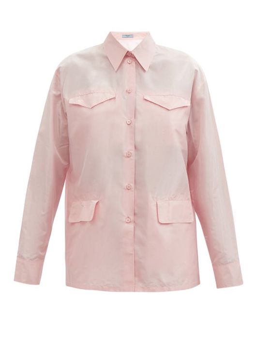 Prada - Flap-pocket Silk-taffeta Shirt - Womens - Light Pink