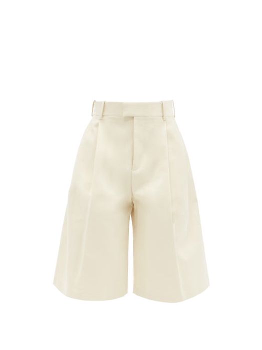 Bottega Veneta - High-rise Cotton-twill Wide-leg Shorts - Womens - Cream