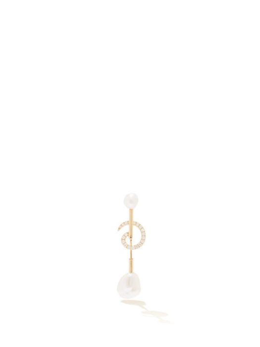 Anissa Kermiche - Betty Pearl, Diamond And 14kt Gold Single Earring - Womens - Gold