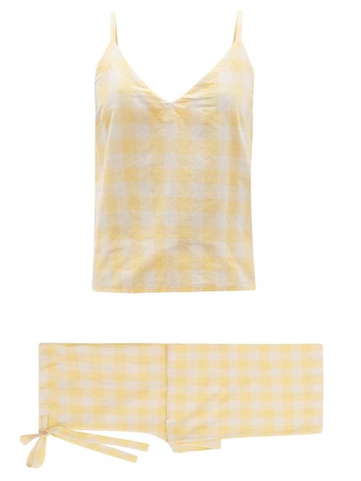 General Sleep - Paloma Checked Organic-cotton Pyjamas - Womens - Yellow White