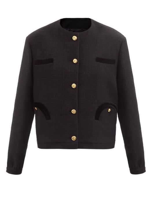Blazé Milano - Missy Collarless Cotton-blend Tweed Jacket - Womens - Black