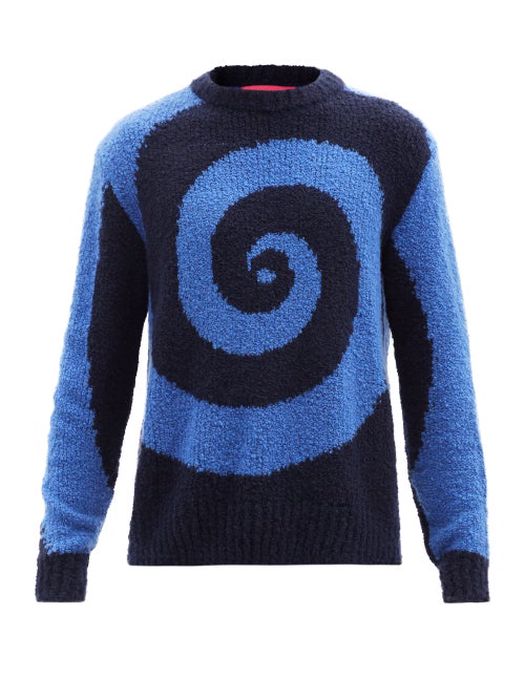 The Elder Statesman - Swirl-jacquard Cashmere-bouclé Sweater - Mens - Blue Multi