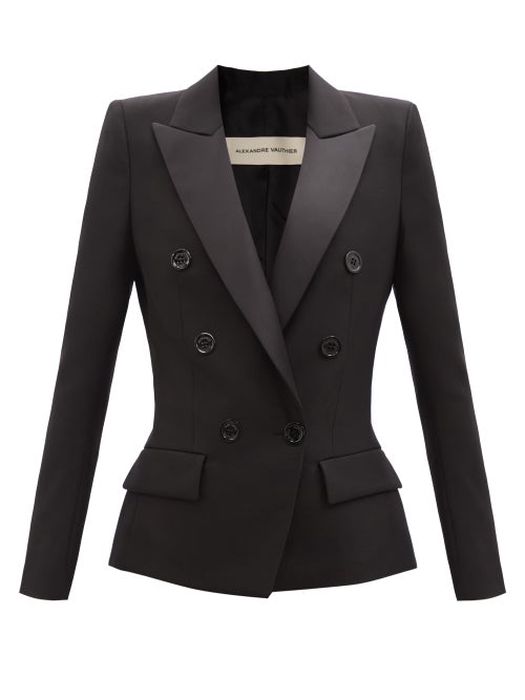 Alexandre Vauthier - Double-breasted Wool-hopsack Tuxedo Jacket - Womens - Black