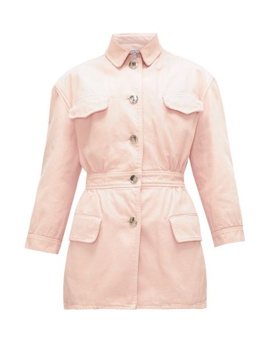 Prada - Gathered-waist Denim Jacket - Womens - Light Pink