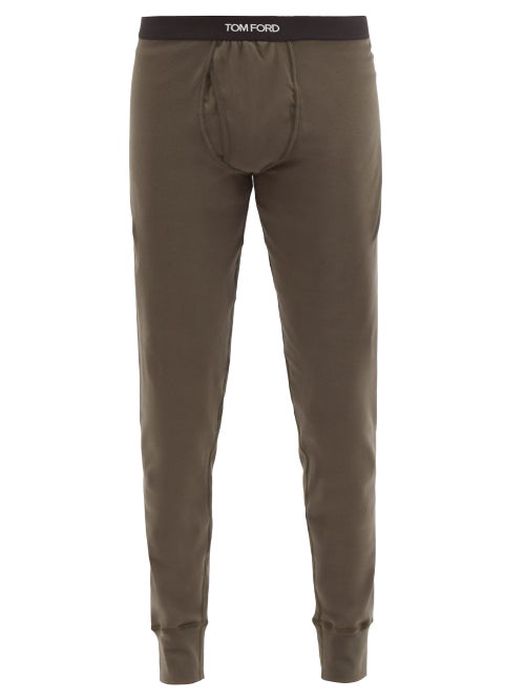 Tom Ford - Logo-jacquard Cotton-blend Jersey Thermal Leggings - Mens - Khaki