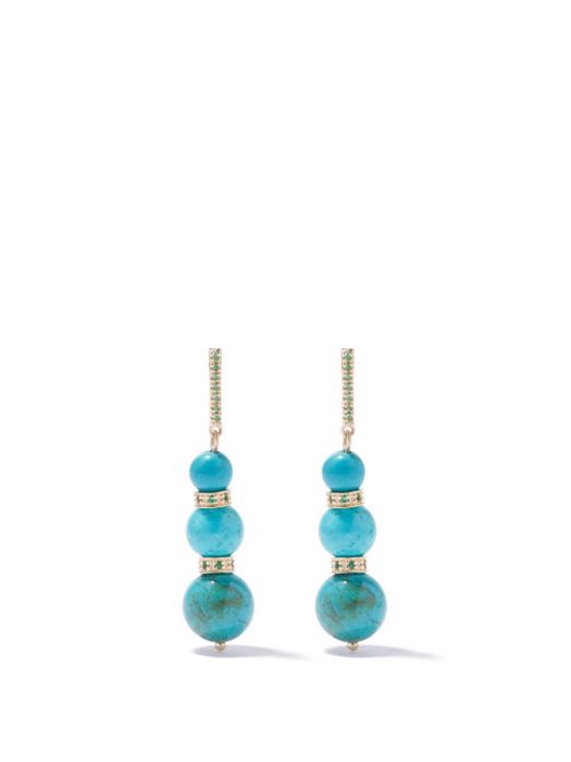 Mateo - Emerald, Turquoise & 14kt Gold Earrings - Womens - Light Blue