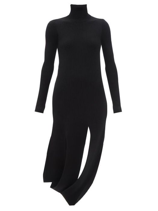 Bottega Veneta - Slit-hem Rib-knitted Wool-blend Dress - Womens - Black