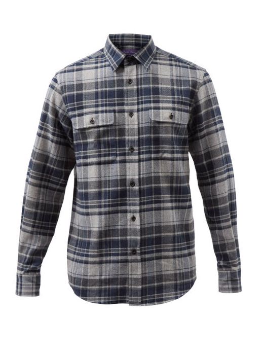 Ralph Lauren Purple Label - Patch-pocket Check Cotton-flannel Shirt - Mens - Navy Multi