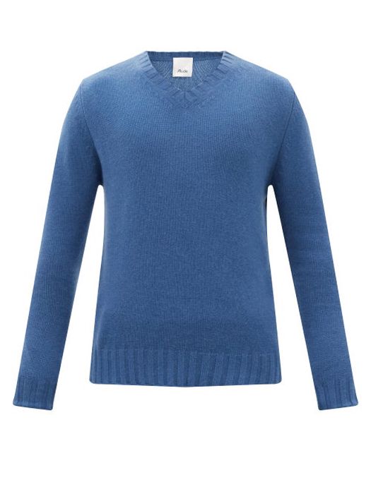 Allude - V-neck Cashmere Sweater - Mens - Light Blue