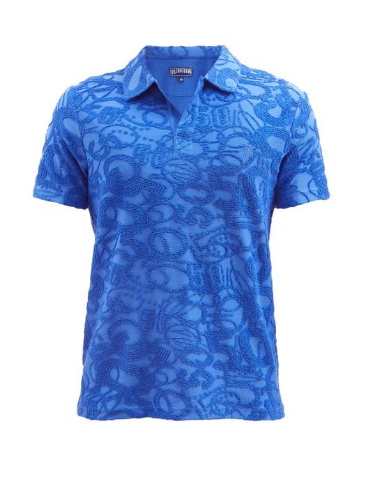 Vilebrequin - Pilote Cotton-blend Terry-jacquard Polo Shirt - Mens - Blue
