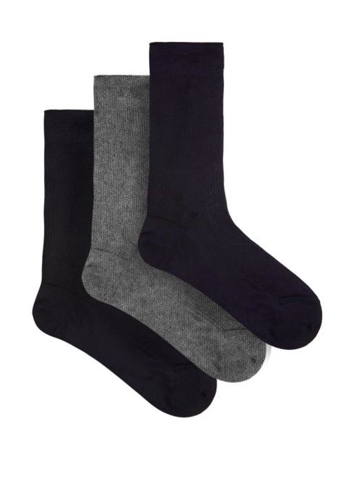Raey - Set Of Three Silk Socks - Mens - Grey Multi
