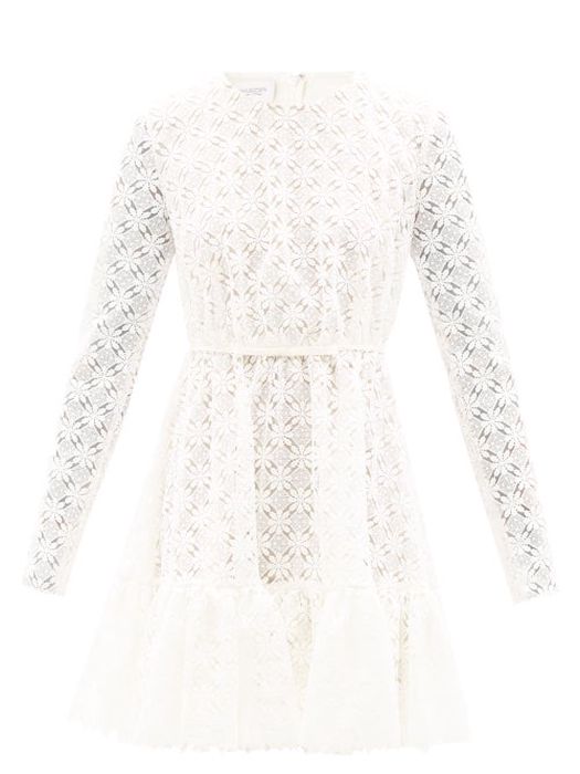 Giambattista Valli - Gathered-hem Macramé-lace Mini Dress - Womens - Ivory