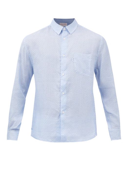 Derek Rose - Milan Printed Linen Shirt - Mens - Light Blue