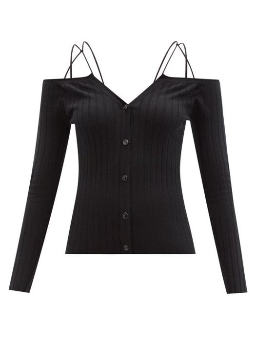 Lisa Yang - Clarissa Off-the-shoulder Ribbed-cashmere Cardigan - Womens - Black