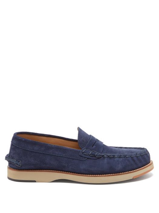 Tod's - Suede Penny Loafers - Mens - Blue