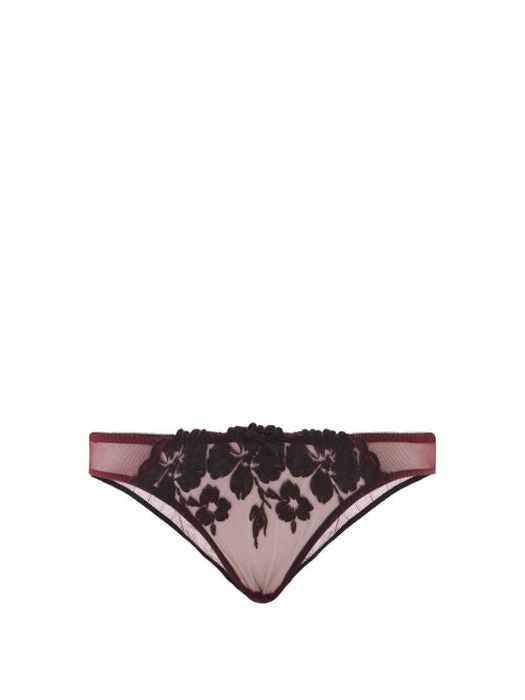 Agent Provocateur - Elmina Floral-embroidered Briefs - Womens - Red Multi