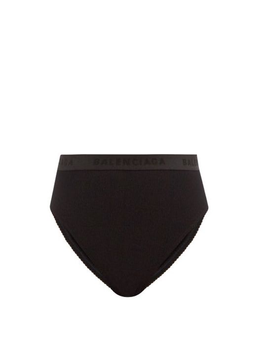 Balenciaga - Logo-jacquard High-rise Jersey Briefs - Womens - Black