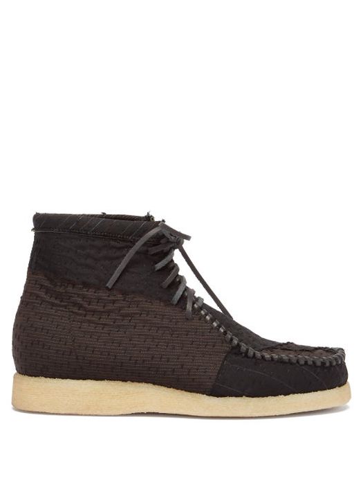 By Walid - Anka Patchwork-wool Desert Boots - Mens - Dark Grey