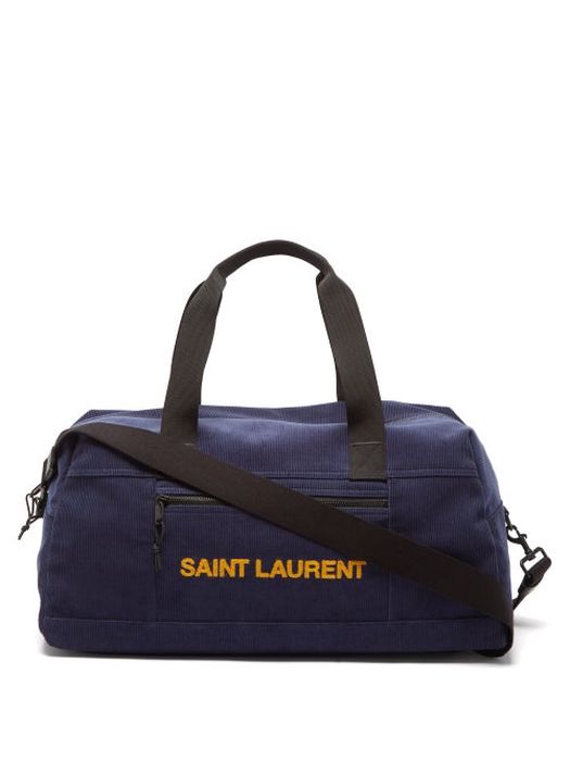Saint Laurent - Logo-embroidered Cotton-corduroy Duffel Bag - Mens - Navy
