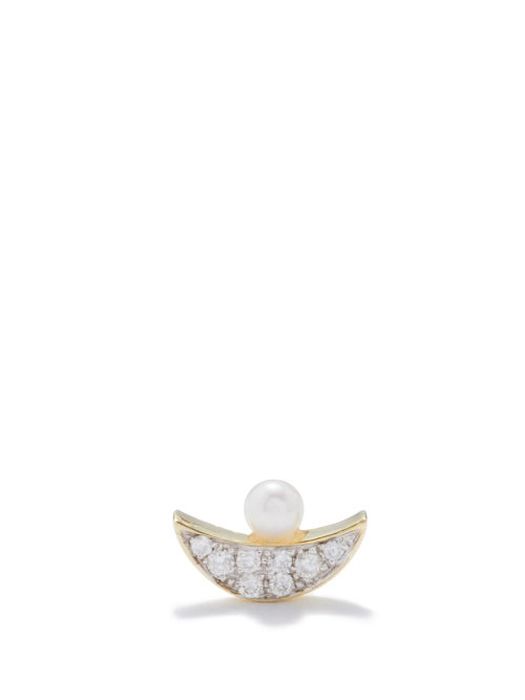 Anissa Kermiche - Moon Diamond, Pearl & 9kt Gold Single Earring - Womens - Yellow Gold