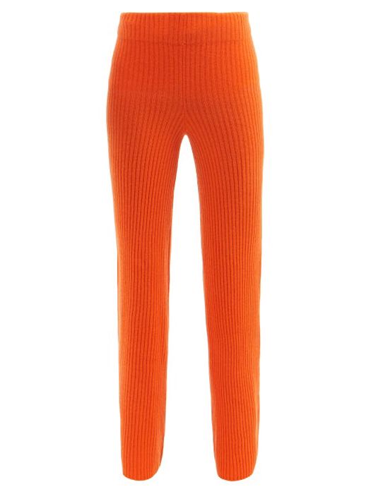 The Elder Statesman - High-rise Ribbed-cashmere Trousers - Womens - Orange