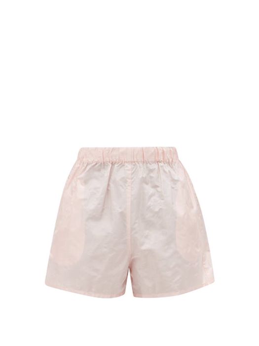 Prada - Logo-patch Silk Paper-taffeta Shorts - Womens - Pink