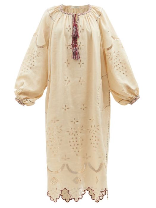 Vita Kin - Zelda Embroidered Linen Dress - Womens - Cream