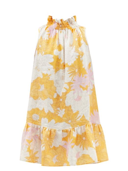 Ephemera - Mai Tai Floral-print Linen Dress - Womens - Orange Multi