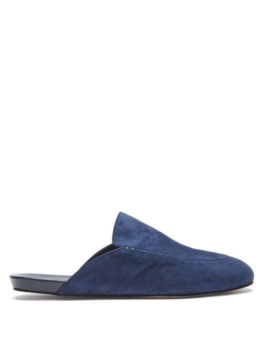 Inabo - Slowfer Suede And Leather Slippers - Mens - Navy
