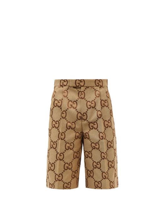 Gucci - GG-jacquard Cotton-blend Canvas Shorts - Mens - Camel