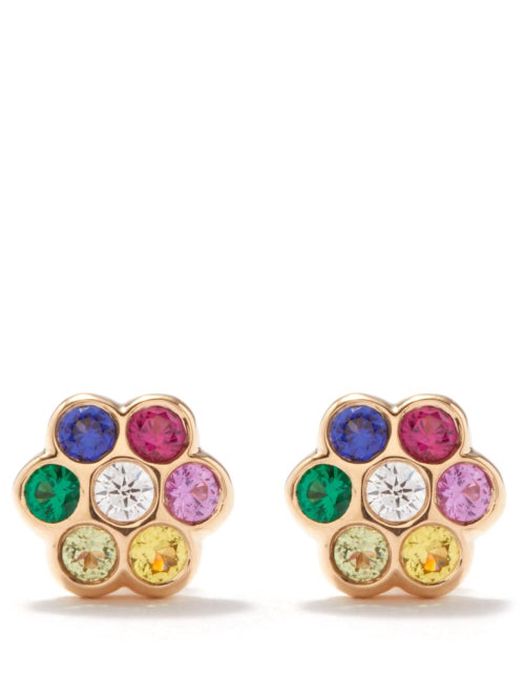 Alison Lou - Flower Power Diamond & 14kt Gold Stud Earrings - Womens - Gold Multi